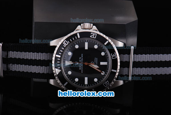 Rolex Submariner Automatic Movement Silver Case with Black Dial and Bezel-White Marking and Nylon Strap Vintage Edition - Click Image to Close